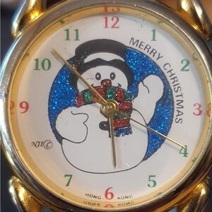 🦋10/$20🦋 N11 Goldtone White Leather Snowman Christmas Women's Watch